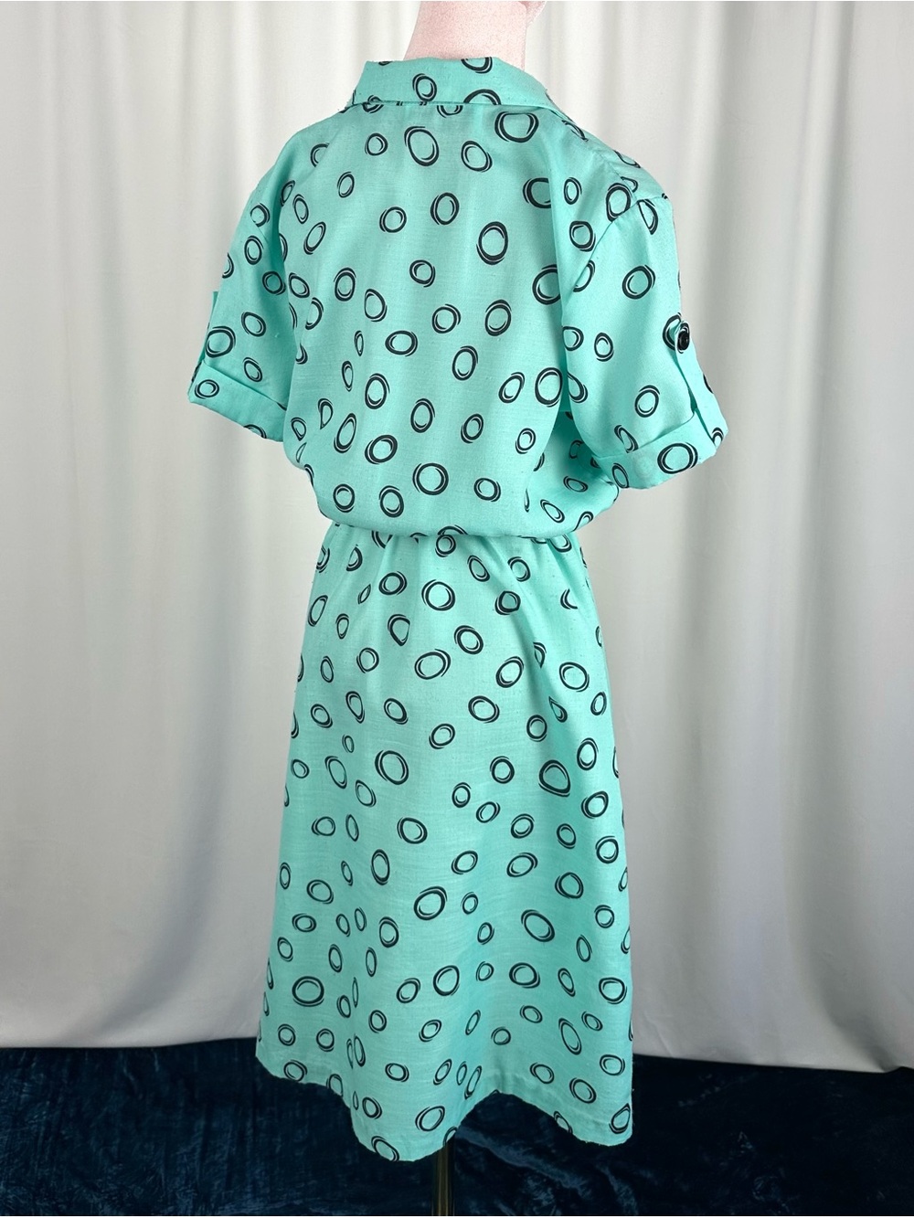 Vintage David Bradley Mint Abstract Polka Dot Print Shirt Dress M/L - Picture 6 of 16